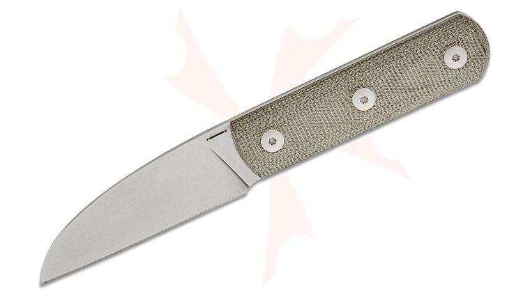 StraightLine EDC Igor Bortolussi Ally Fixed Blade Knife 2.75 inch M390 Stonewashed Sheepsfoot Blade, Green Canvas Micarta Handles, Leather Sheath