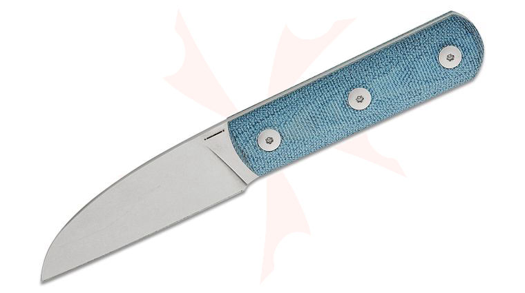 StraightLine EDC Igor Bortolussi Ally Fixed Blade Knife 2.75 inch M390 Stonewashed Sheepsfoot Blade, Denim Canvas Micarta Handles, Leather Sheath