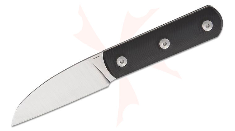 StraightLine EDC Igor Bortolussi Ally Fixed Blade Knife 2.75 inch M390 Satin Sheepsfoot Blade, Black PVD Titanium Handles, Leather Sheath