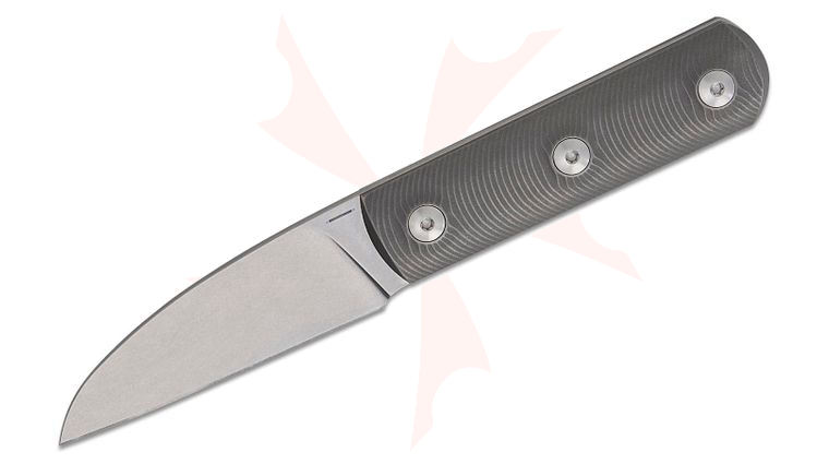 StraightLine EDC Igor Bortolussi Ally Fixed Blade Knife 2.75 inch M390 Stonewashed Sheepsfoot Blade, Stonewashed Titanium Handles, Leather Sheath
