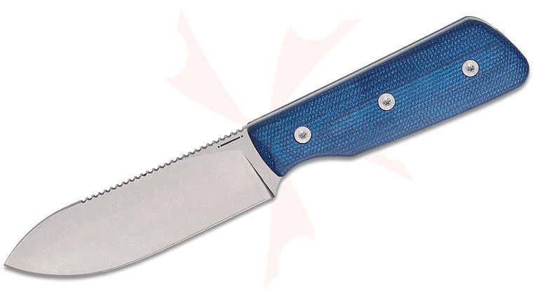 StraightLine EDC DCA Bigger Digger Pocket Fixed Blade Knife 3.75 inch 14C28N Stonewashed Spey Blade, Blue Canvas Micarta Handles, Kydex Sheath