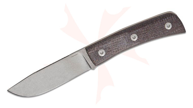 StraightLine EDC Igor Bortolussi Buster Fixed Blade Knife 2.68 inch M390 Stonewashed Clip Point Blade, Brown Burlap Micarta Handles, Smart Mag Leather Sheath