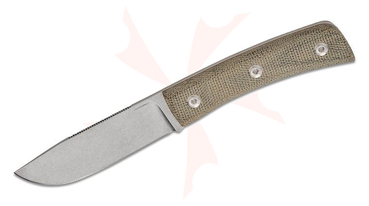 StraightLine EDC Igor Bortolussi Buster Fixed Blade Knife 2.68 inch M390 Stonewashed Clip Point Blade, Green Canvas Micarta Handles, Smart Mag Leather Sheath