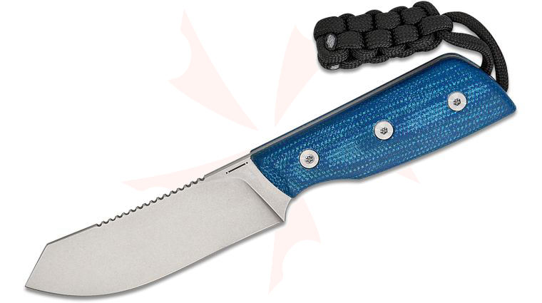 StraightLine EDC DCA Digger Pocket Fixed Blade Knife 3.05 inch 14C28N Stonewashed Spey Blade, Blue Canvas Micarta Handles, Leather Sheath