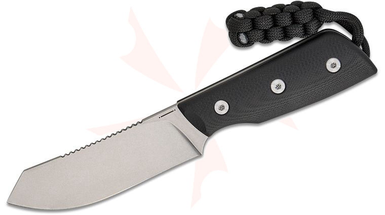StraightLine EDC DCA Digger Pocket Fixed Blade Knife 3.05 inch 14C28N Stonewashed Spey Blade, Black G10 Handles, Leather Sheath