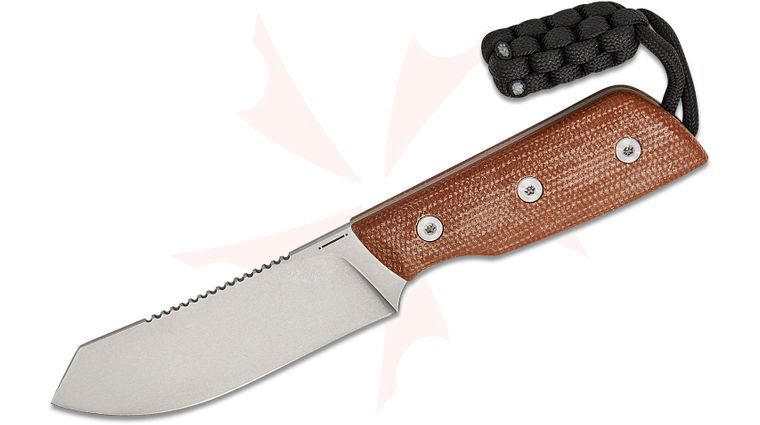 StraightLine EDC DCA Digger Pocket Fixed Blade Knife 3.05 inch 14C28N Stonewashed Spey Blade, Natural Canvas Micarta Handles, Leather Sheath
