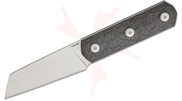 StraightLine EDC Igor Bortolussi Erny Fixed Blade Knife 2.75 inch M390 Satin Reverse Tanto Blade, Milled Marble Carbon Fiber Handles, Leather Sheath