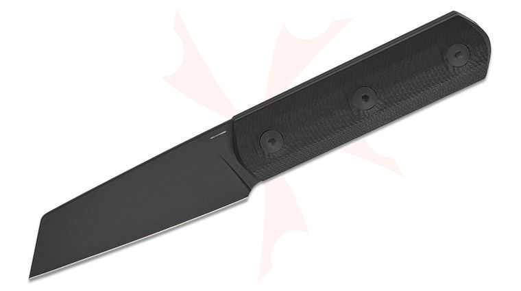 StraightLine EDC Igor Bortolussi Erny Fixed Blade Knife 2.75 inch M390 Black PVD Reverse Tanto Blade, Black G10 Handles, Leather Sheath