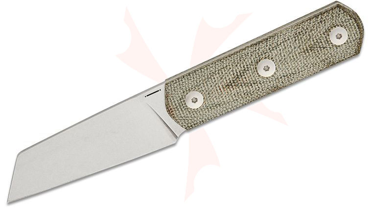 StraightLine EDC Igor Bortolussi Erny Fixed Blade Knife 2.75 inch M390 Stonewashed Reverse Tanto Blade, Green Canvas Micarta Handles, Leather Sheath