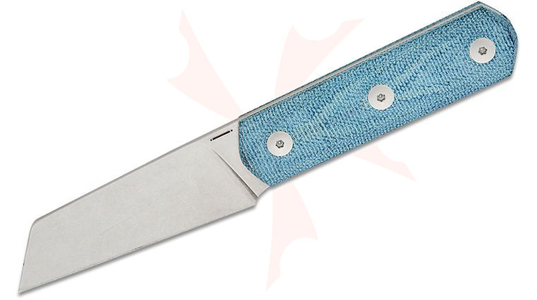 StraightLine EDC Igor Bortolussi Erny Fixed Blade Knife 2.75 inch M390 Stonewashed Reverse Tanto Blade, Denim Canvas Micarta Handles, Leather Sheath