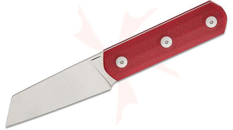 StraightLine EDC Igor Bortolussi Erny Fixed Blade Knife 2.75 inch M390 Satin Reverse Tanto Blade, Red G10 Handles, Leather Sheath