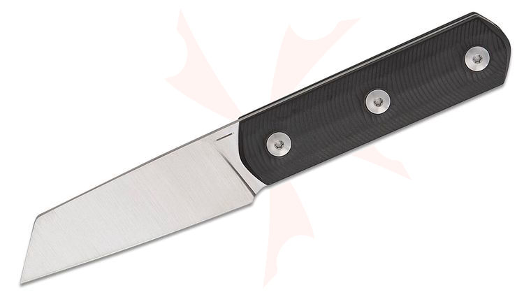 StraightLine EDC Igor Bortolussi Erny Fixed Blade Knife 2.75 inch M390 Satin Reverse Tanto Blade, Black PVD Titanium Handles, Leather Sheath