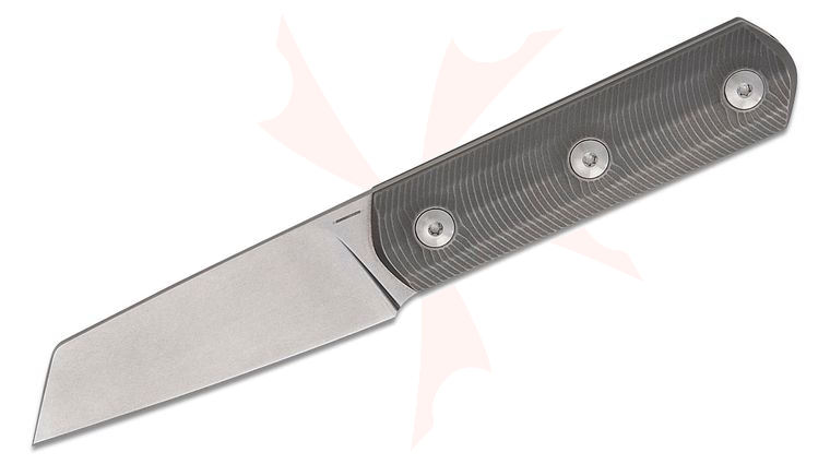 StraightLine EDC Igor Bortolussi Erny Fixed Blade Knife 2.75 inch M390 Stonewashed Reverse Tanto Blade, Stonewashed Titanium Handles, Leather Sheath