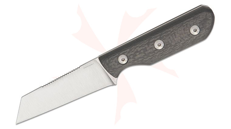 StraightLine EDC Igor Bortolussi Scorer Fixed Blade Knife 2.8 inch MagnaCut Stonewashed Reverse Tanto Blade, Carbon Fiber Handles, Magnetic Leather Sheath