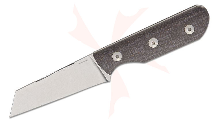 StraightLine EDC Igor Bortolussi Scorer Fixed Blade Knife 2.8 inch MagnaCut Stonewashed Reverse Tanto Blade, Brown Burlap Micarta Handles, Magnetic Leather Sheath
