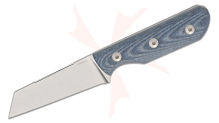 StraightLine EDC Igor Bortolussi Scorer Fixed Blade Knife 2.8 inch MagnaCut Stonewashed Reverse Tanto Blade, Denim Canvas Micarta Handles, Magnetic Leather Sheath