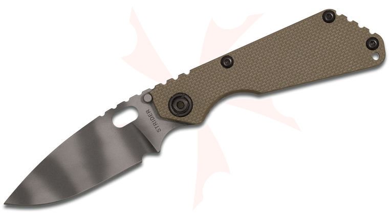 Strider Knives SnG Folding Knife 3.5 inch PSF27 Tigerstriped Blade, OD Green G10/Flamed Titanium Handle