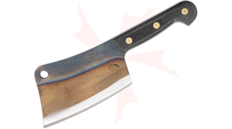 Svord Professional Meat Cleaver 6 inch Carbon Steel Blade, Black Micarta Handles, Leather Sheath