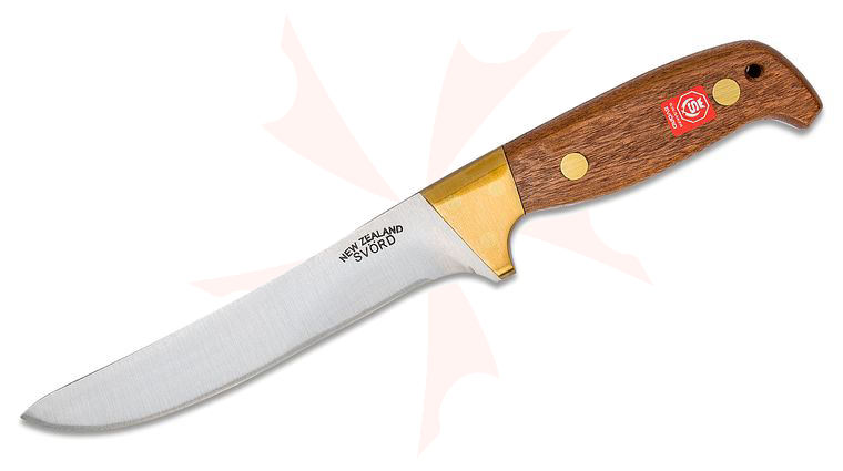 Svord 870BB General Purpose Fixed 6-1/4 inch Carbon Steel Blade, Brown Hardwood Handles, Leather Sheath