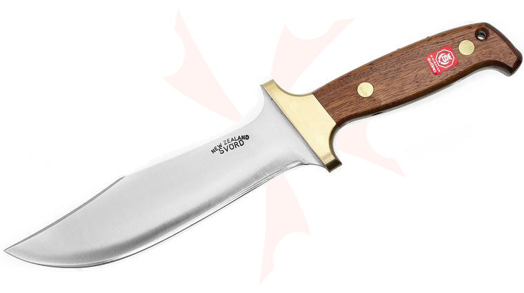 Svord 280H Hunter Fixed 7 inch Carbon Steel Blade, Brown Hardwood Handles, Leather Sheath