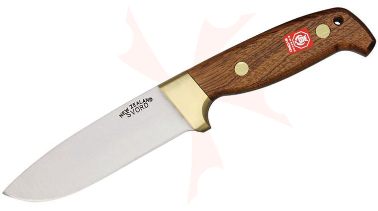 Svord 370BB Deluxe Drop Point Hunter Fixed 4-7/8 inch Carbon Steel Blade, Brown Mahogany Handles, Leather Sheath