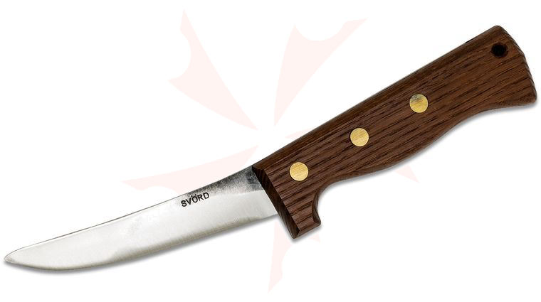 Svord Boning Knife 5-3/8 inch Carbon Steel Blade, Brown Hardwood Handles, Leather Sheath
