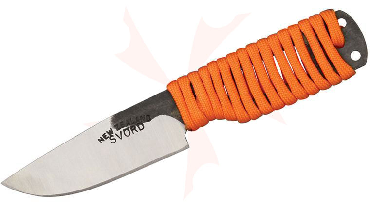Svord Every Day Carry Fixed 3 inch Carbon Steel Blade, Orange Paracord Handle, Leather Sheath