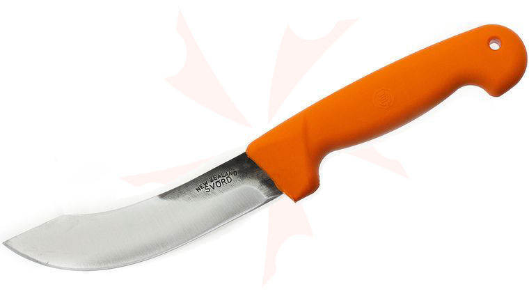 Svord Kiwi Curved Skinner Fixed 6 inch Carbon Steel Blade, Orange Polypropylene Handles, Leather Sheath
