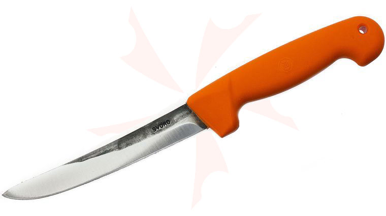 Svord Kiwi General Purpose Fixed 6 inch Carbon Steel Blade, Orange Polypropylene Handles, Leather Sheath