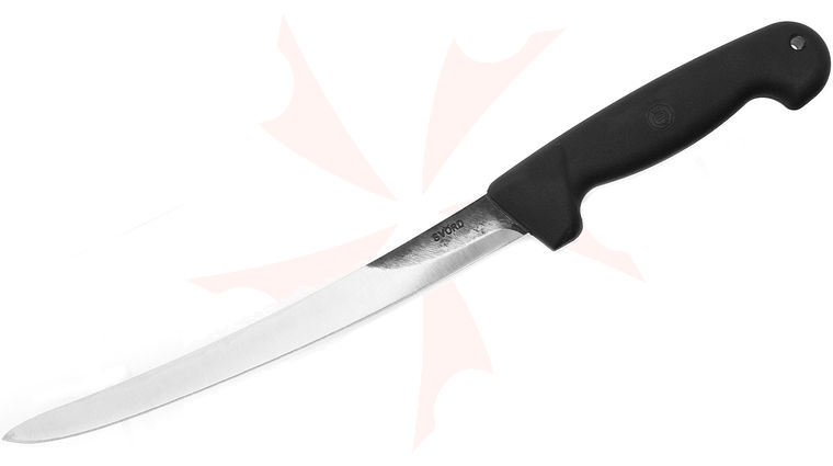 Svord Kiwi Fish Fillet Knife 9 inch Carbon Steel Blade, Black Polypropylene Handles, Polyurethane Sheath
