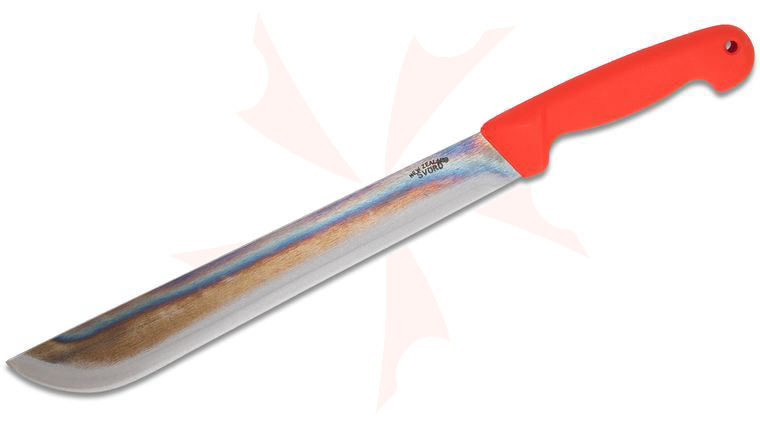 Svord Kiwi Machete 12 inch Carbon Steel Blade, Orange Polypropylene Handle, Black Polyurethane Sheath