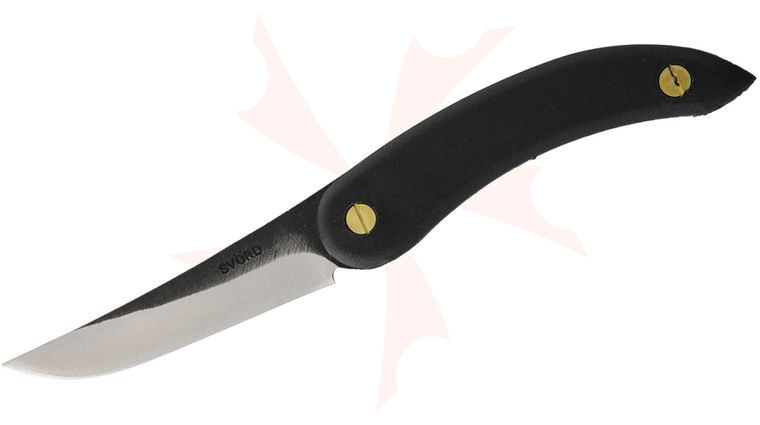 Svord Kiwi Puukko Fixed 4 inch 15N20 Carbon Steel Blade, Black Polypropylene Handles, Leather Sheath
