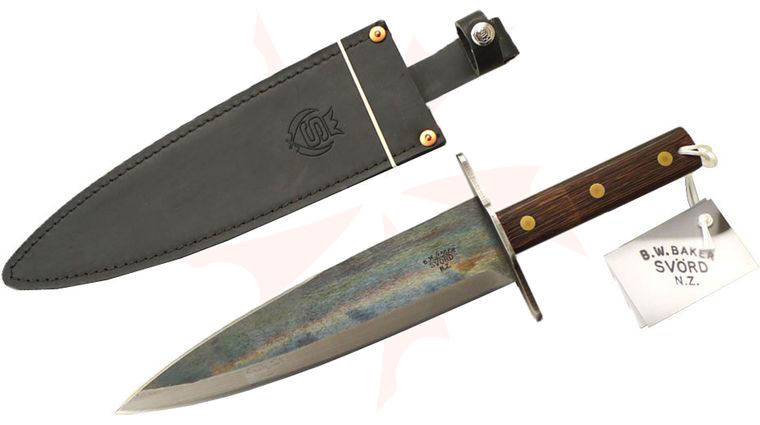 Svord NKT Ned Kelly Toothpick 11-1/2 inch Carbon Steel Blade, Wood Handles, Leather Sheath