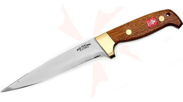 Svord Pig Sticker Fixed 6-1/2 inch Carbon Steel Blade, Brown Hardwood Handles, Leather Sheath