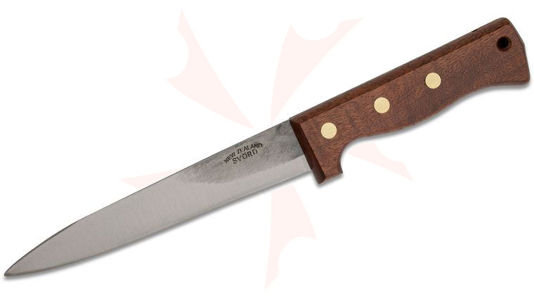 Svord Kiwi Pig Sticker General Knife 6.75 inch Carbon Steel Blade, Brown Hardwood Handles, Leather Sheath