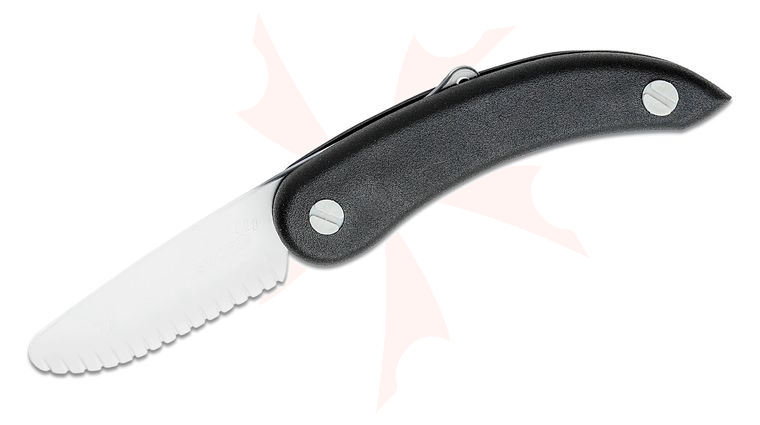 Svord Zero Metal Peasant Friction Folding Picnic Knife 3 inch Serrated Plastic Blade, Black Synthetic Handles