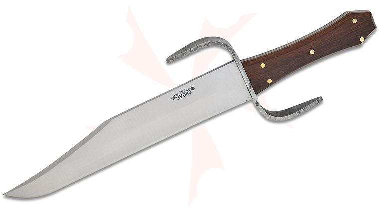 Svord CHB-SG-QE Coffin Bowie Fixed Blade Knife 9.5 inch Carbon Steel Satin Clip Point Blade, Queen Ebony Wood Handles with Steel  inchS inch Guard, Leather Sheath