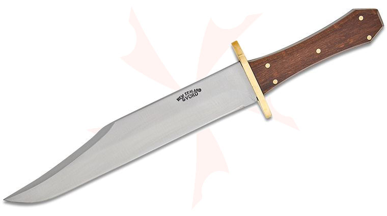 Svord CHB-QE Coffin Bowie Fixed Blade Knife 9.5 inch Carbon Steel Satin Clip Point Blade, Queen Ebony Wood Handles with Brass Guard, Leather Sheath