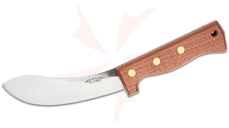 Svord Curved Skinner Fixed 5-3/8 inch Carbon Steel Blade, Brown Hardwood Handles, Leather Sheath