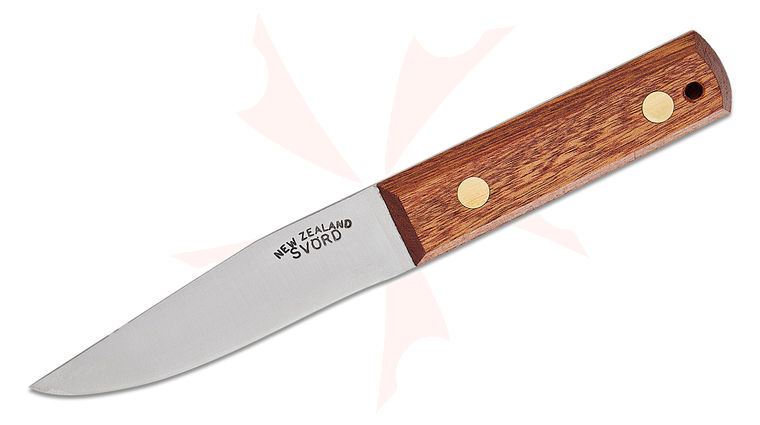 Svord APNK Admiralty Pattern Navy Fixed Blade Knife 4.25 inch 15N20 Carbon Steel Satin Clip Point Blade, Mahogany Handles, Leather Sheath