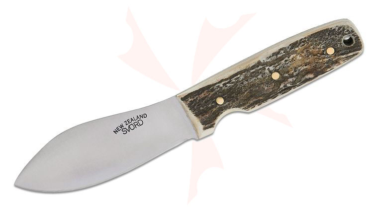 Svord Limited Edition Nessmuk Skinner Fixed Blade Knife 4.63 inch 15N20 Carbon Steel Satin Nessmuk Blade, Stag Handles, Black Leather Sheath