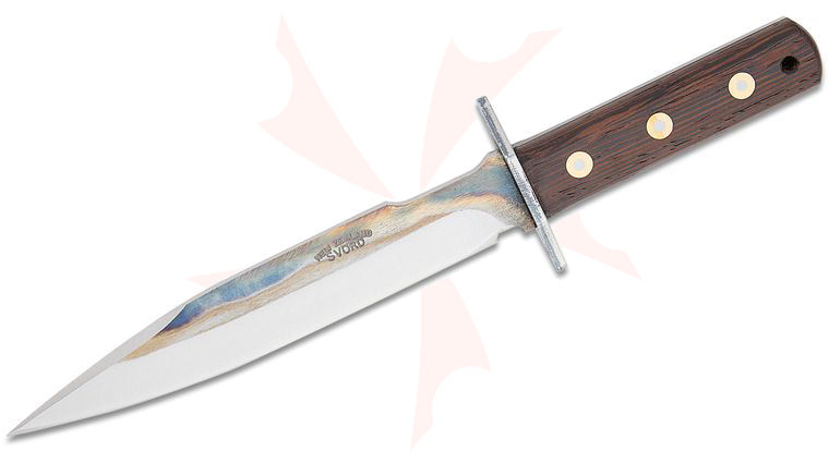 Svord VTF Von Tempsky Fighter Fixed Blade Knife 8.25 inch EN45 Carbon Steel Drop Point Blade, Wenge Wood Handles, Leather Sheath