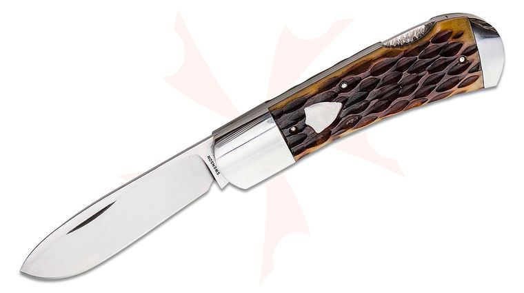 Swenson Knives Custom Lockback Folding Knife 2.75 inch CPM-154 Hand Rubbed Drop Point Blade, Jigged Bone Handles with Dual Stainless Bolsters
