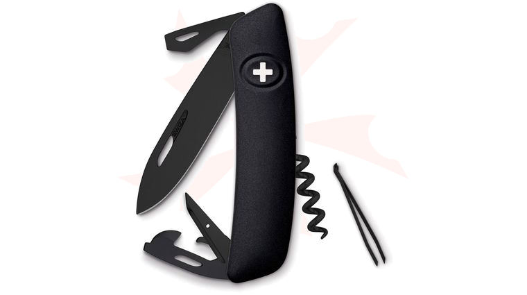 SWIZA D03 ALLBLACK Swiss Pocket Knife Multi-Tool, Black, 2.95 inch Black Plain Blade