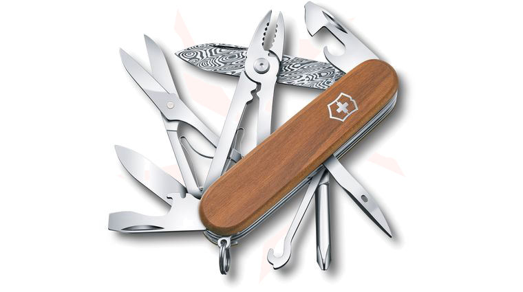 Victorinox Swiss Army Deluxe Tinker Damast Limited Edition 2018 Multi-Tool, Walnut Wood, 3.58 inch Closed