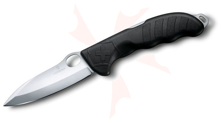 Victorinox Swiss Army Hunter Pro M Folding Knife 4 inch Bead Blast Blade, Black Synthetic Handles, Nylon Pouch