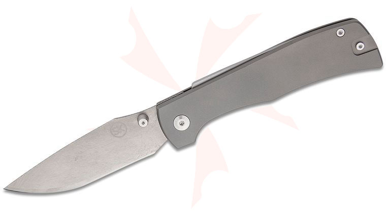 Sandrin Knives Monza Recoil Lock Folding Knife 3.38 inch Polyhedral Tungsten Carbide Raw Drop Point Blade, Space Gray Titanium Handles