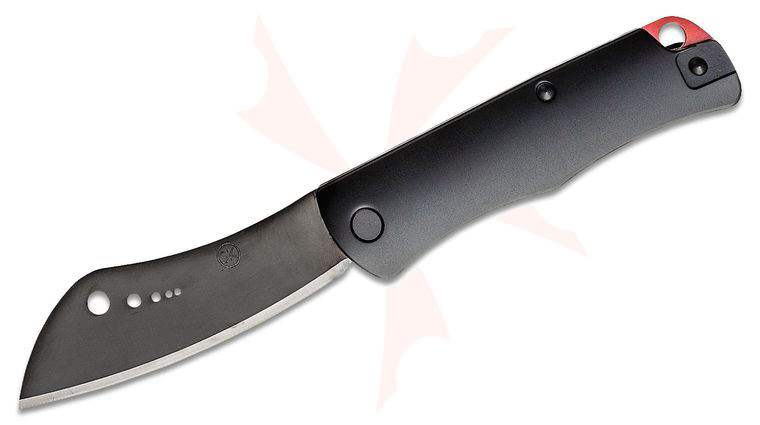 Sandrin Knives Lanzo SK-2 Slipjoint Folding Knife 3.1 inch Polyhedral Tungsten Carbide DLC Sheepsfoot Blade, Black PVD Stainless Steel Handles