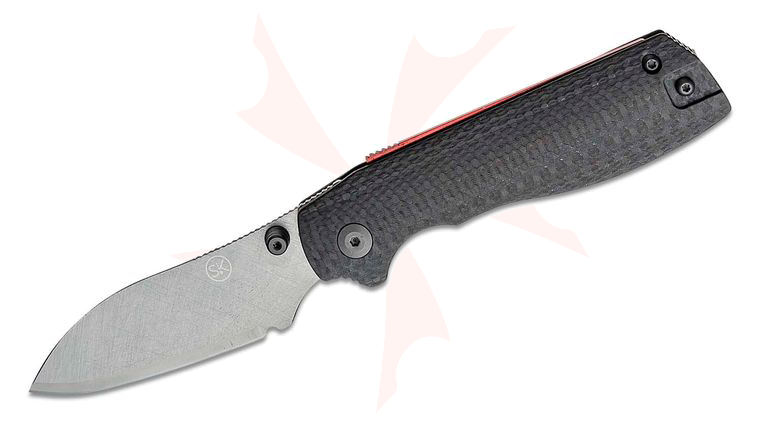Sandrin Knives Torino Recoil Lock Folding Knife 2.95 inch Polyhedral Tungsten Carbide Raw Sheepsfoot Blade, Carbon Fiber Handles, Reversible Clip