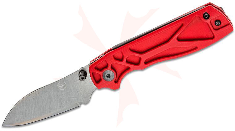 Sandrin Knives Torino Recoil Lock Folding Knife 2.95 inch Polyhedral Tungsten Carbide Raw Sheepsfoot Blade, Milled Red G10 Handles, Reversible Clip